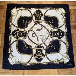 Black cream yellow and belts detail silk scarf!